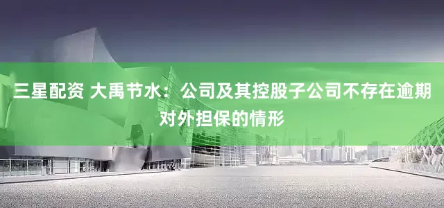 三星配资 大禹节水：公司及其控股子公司不存在逾期对外担保的情形