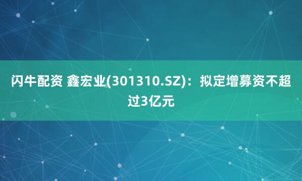 闪牛配资 鑫宏业(301310.SZ)：拟定增募资不超过3亿元